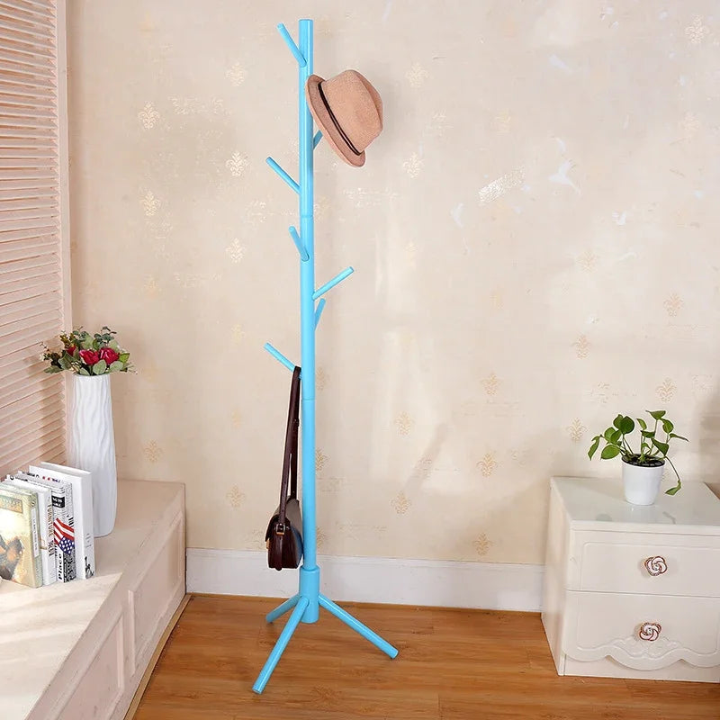 wooden coat rack with 8 hooks hanging from the floor - vue 8 sur 11