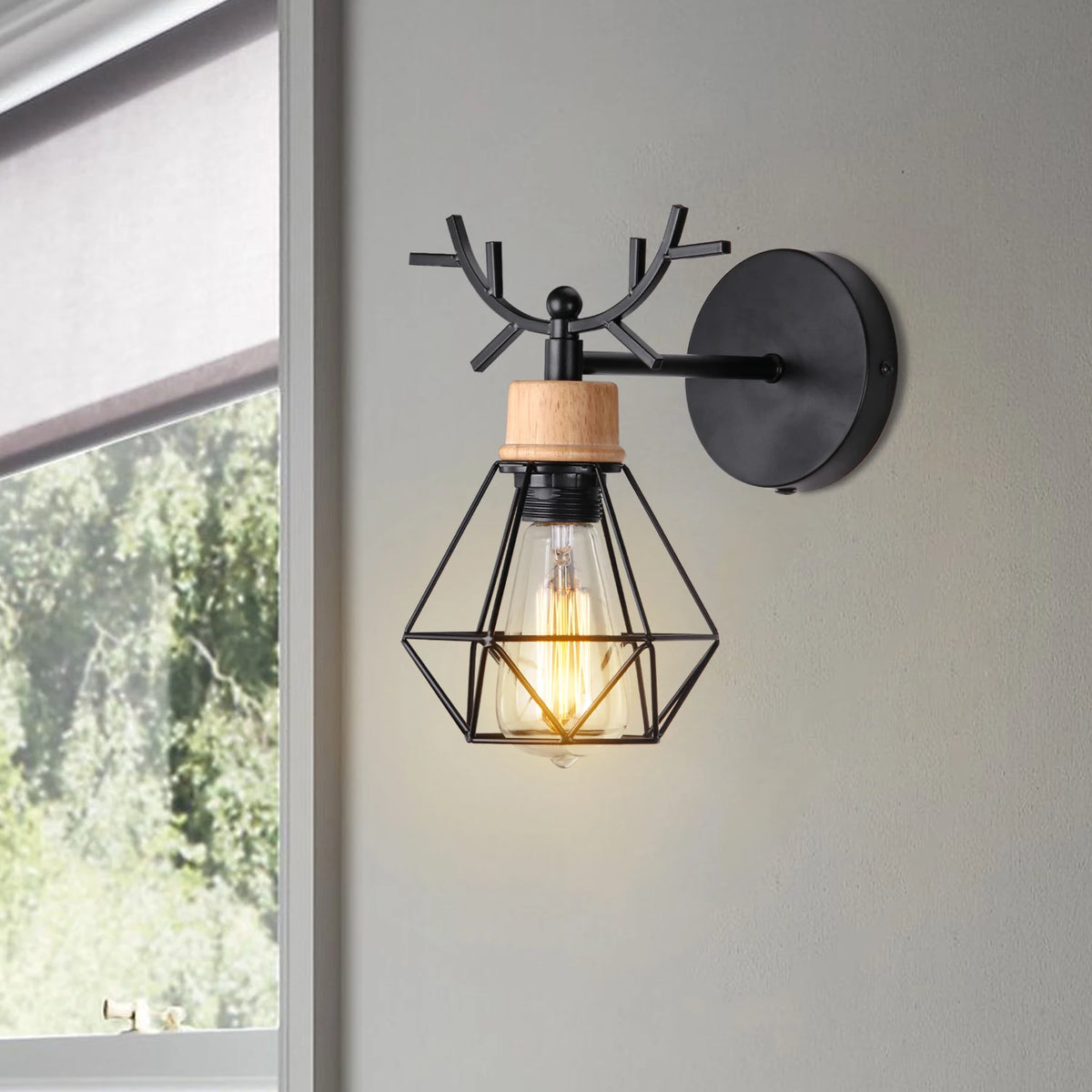 Wood and wrought iron lampshade