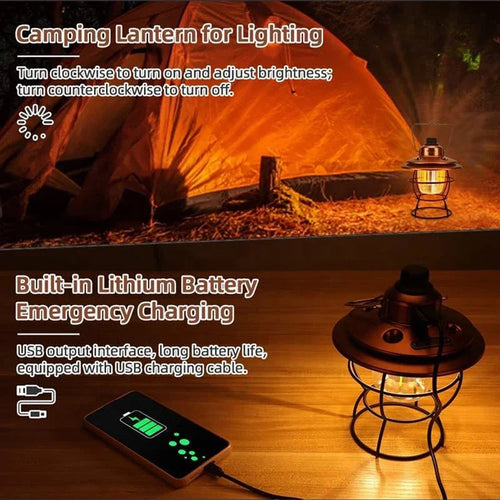 Vintage waterproof camping lantern for hiking and fishing - vue 9 sur 9