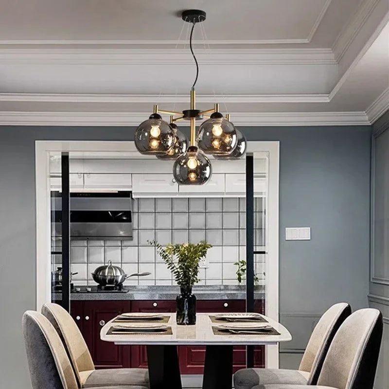 Nordic copper and glass chandelier with modern design and magic beans - vue 4 sur 12