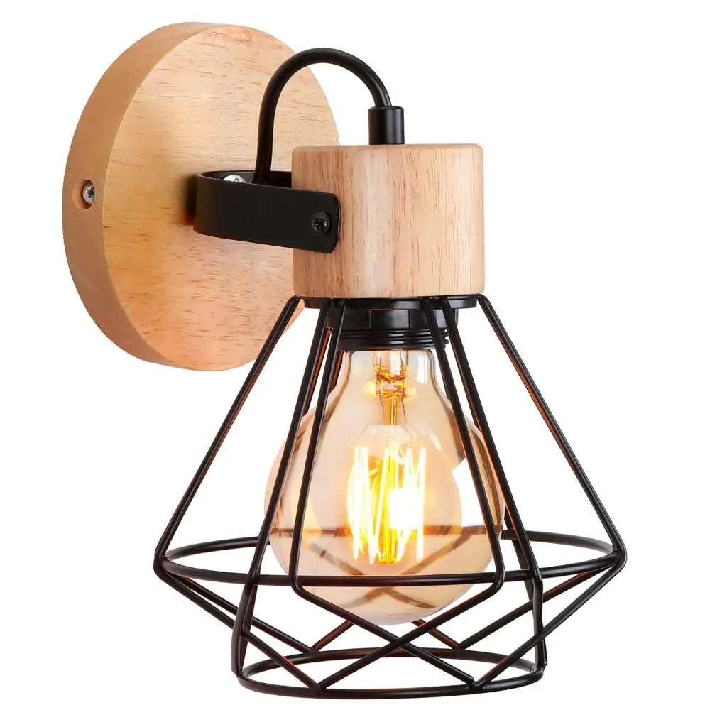 Vintage loft style wooden wall light modern indoor lighting