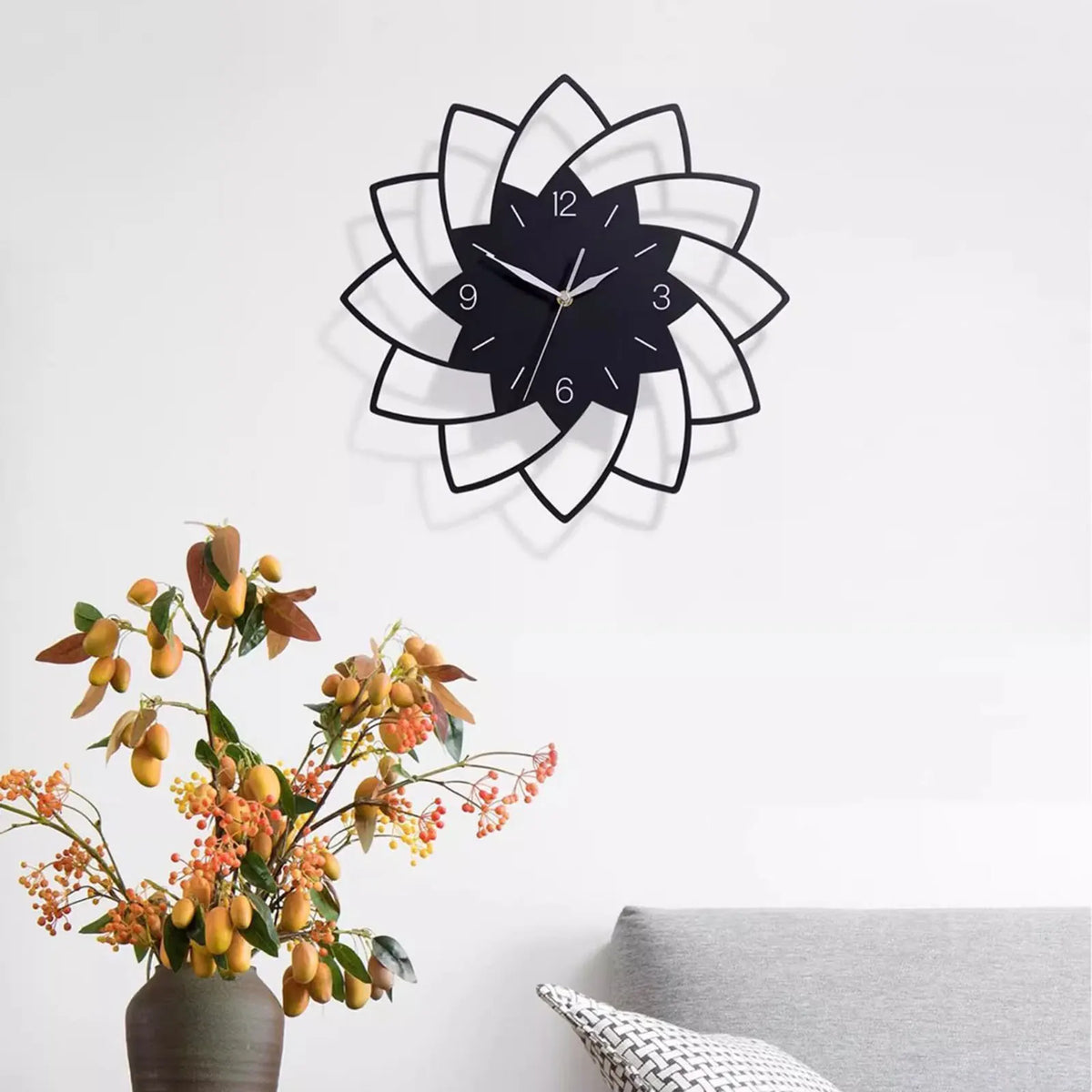 flower shaped silent wall clock home decor - vue 4 sur 6