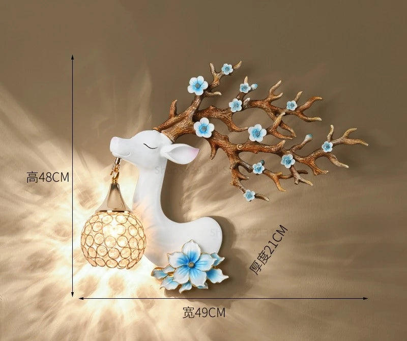 Modern resin wall light with Chinese style fortune deer - vue 9 sur 10