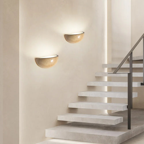 Retro semi-circular natural travertine LED wall light for decoration - vue 5 sur 9