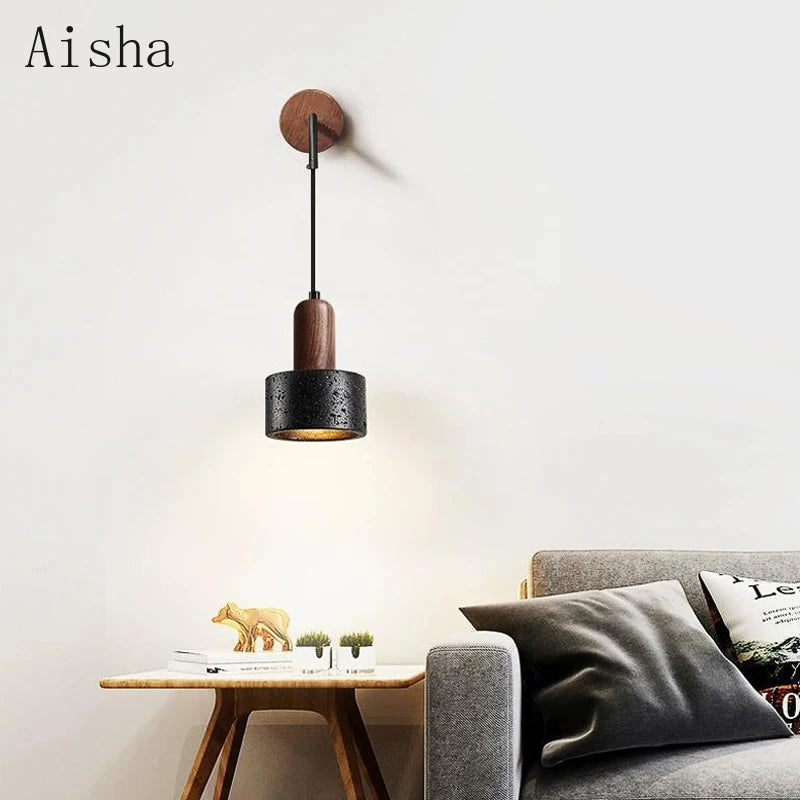 Decorative Japanese black stone wall light wabi sabi minimalist nordic