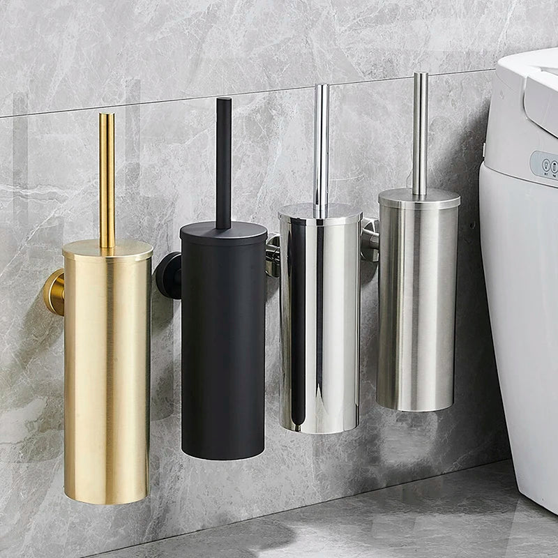 Stainless steel cleaning brush with wall holder for bathroom
