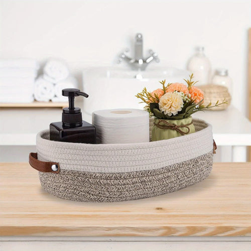 Oval Woven Bathroom Storage Basket, Multifunctional Desktop Organizer, Toilet Paper Holder, Toy Storage Basket - vue 3 sur 7
