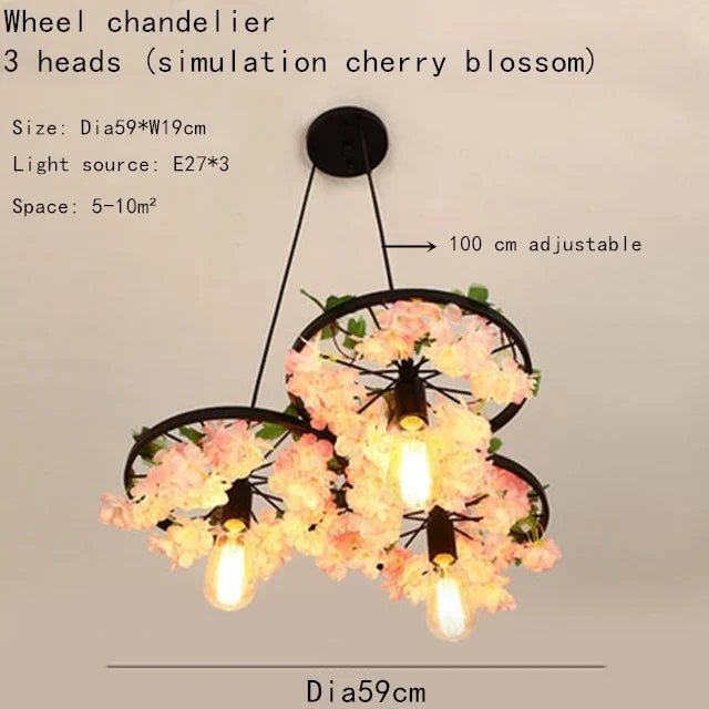 Cherry blossom wheel chandelier with multiple heads for commercial spaces - vue 10 sur 12