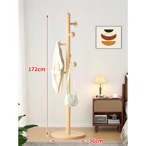 X&amp;D Solid Wood Coat Rack, Floor Hanging Clothes Rack Simple Modern Bag Rack Bedroom Household Single Pole Vertical Drying Rack - vue 13 sur 12