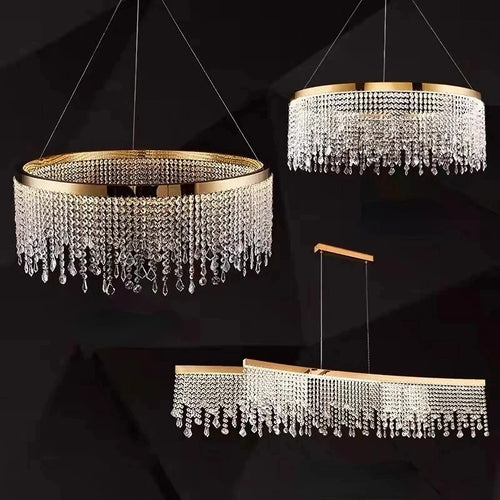 Modern crystal chandelier with circular design and luxury suspended lighting - vue 5 sur 9