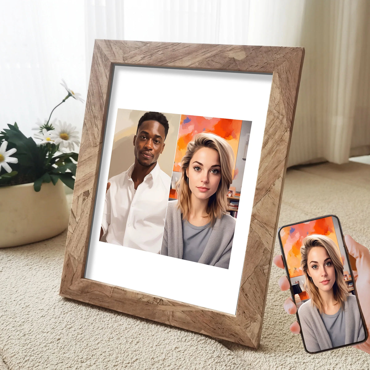 Personalised vintage wooden photo frame for couples