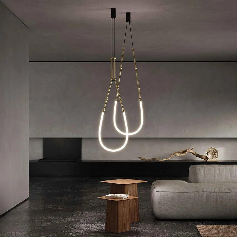 Modern Italian minimalist bamboo LED chandelier - vue 3 sur 14