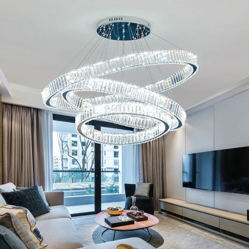 Modern crystal chandelier with adjustable rings for interior decoration