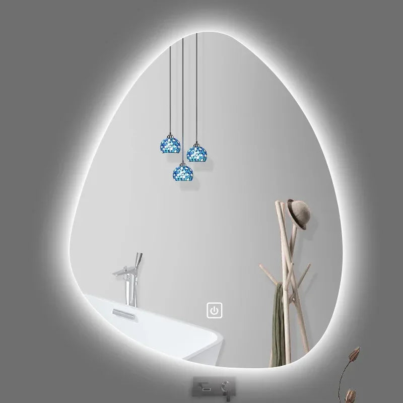 irregular vertical mirror with led light and bluetooth speaker - vue 4 sur 15