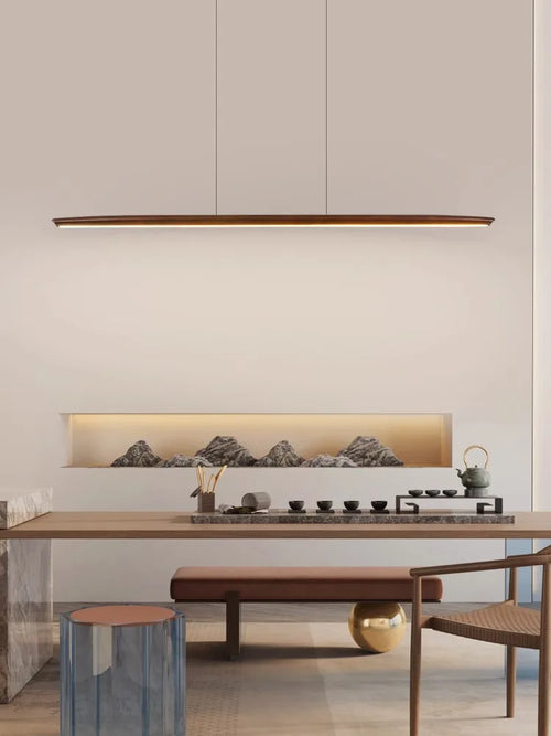 Modern long solid wood LED pendant light - vue 3 sur 15