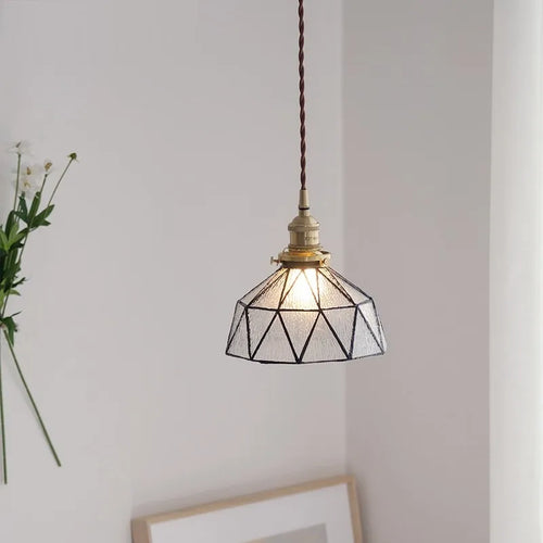 Nordic vintage brass and glass pendant light - vue 6 sur 9