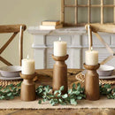 Set of 3 natural wood candle holders for retro wedding decor
