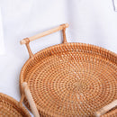 round woven rattan basket with handle for storage and display