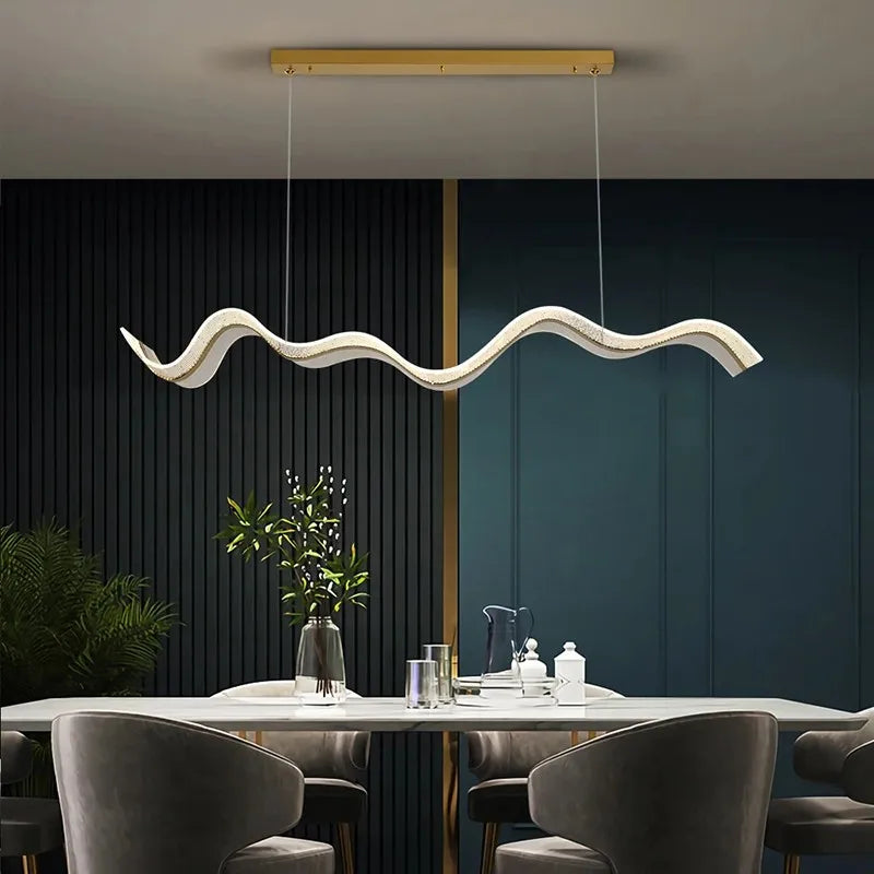 Designer wave LED chandelier with dimmable suspension light