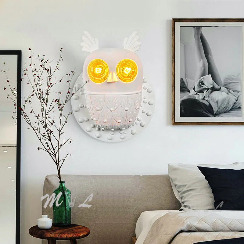 Creative resin owl wall light with LED - vue 8 sur 8