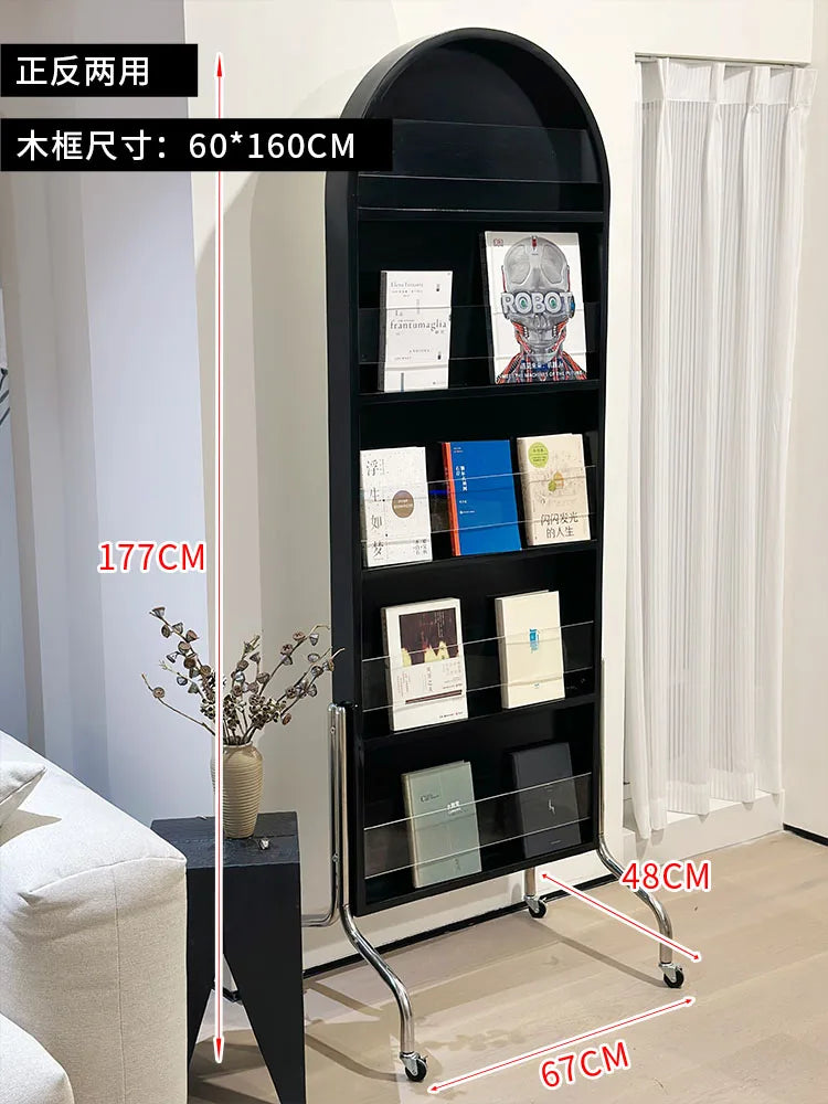 Adjustable solid wood full body mirror, magazine bookshelf mirror, floor standing retro with wheel fitting mirror - vue 18 sur 18