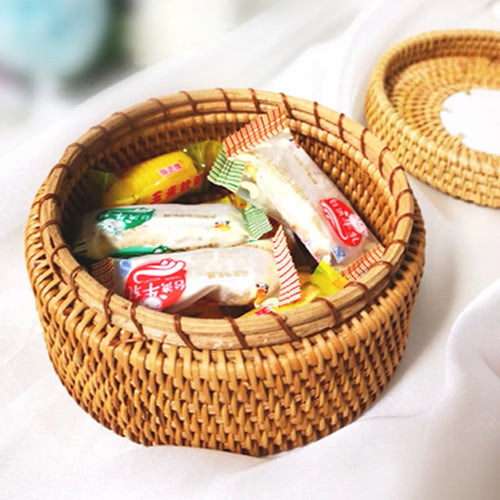 handmade rattan picnic basket with lid - vue 5 sur 7