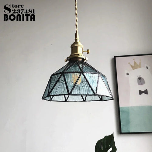 Pure glass pendant light with wave copper design - vue 2 sur 9
