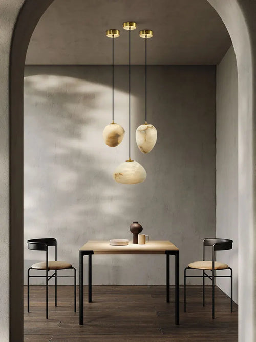 Dimmable geometric marble LED pendant chandelier - vue 4 sur 12