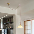 Japanese vintage chandelier with pleated walnut lampshade