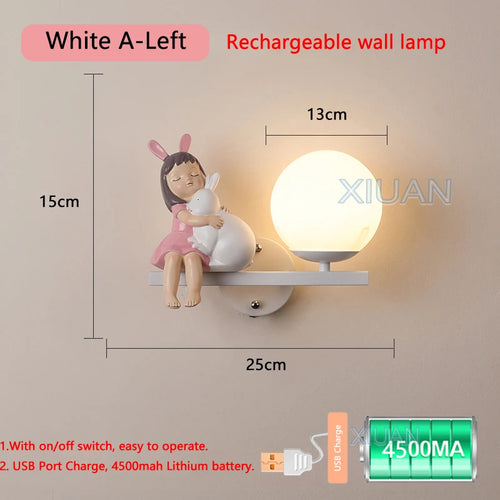 Rechargeable resin wall light for children's bedroom decorative