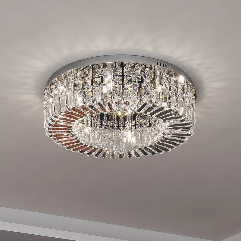 Modern round nordic crystal chrome LED chandelier pendant - vue 4 sur 8