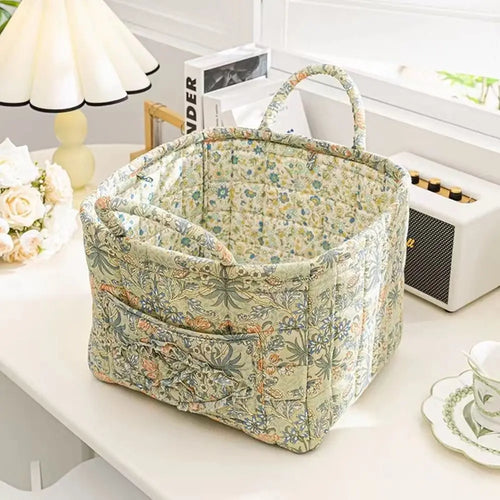 Pastoral style washable fabric storage basket stackable multi-use - vue 4 sur 16