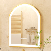 Gold anti-fog LED wall mirror with variable lighting and aluminium frame