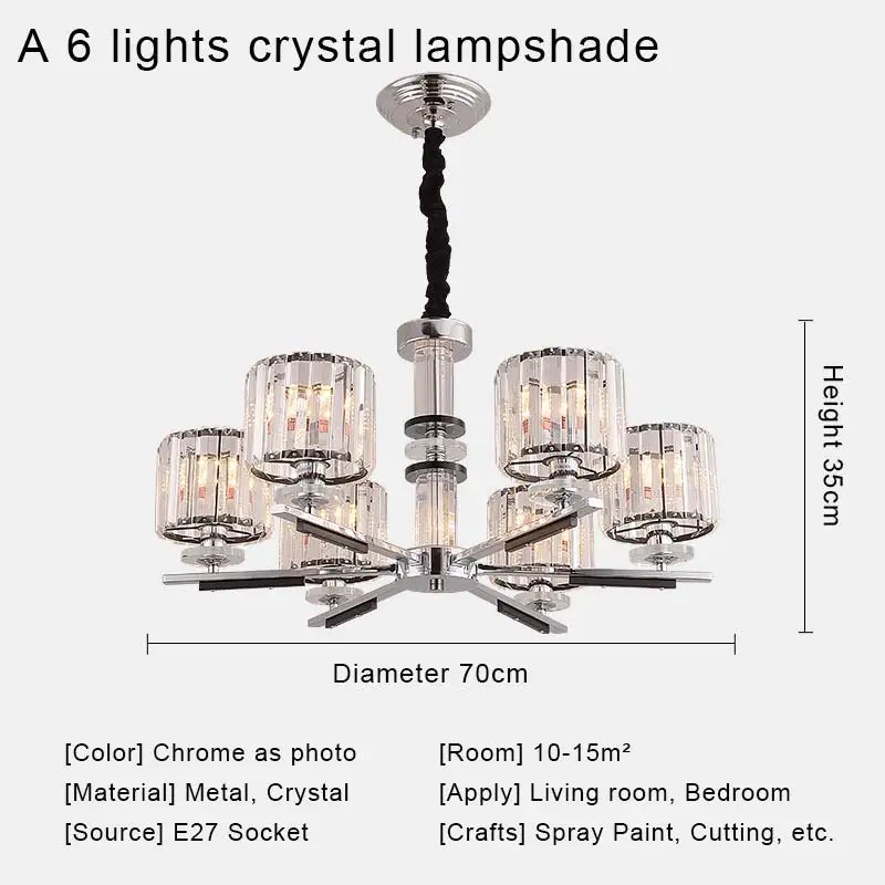 Nordic luxury crystal chandelier with chrome metal and clear glass