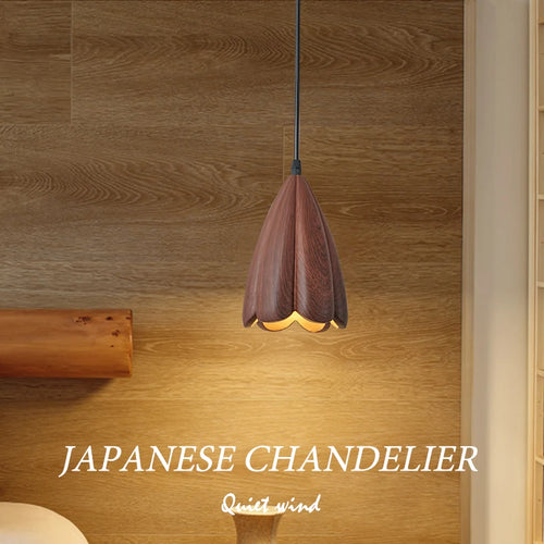 Handmade modern walnut wood pendant light home decor - vue 5 sur 11
