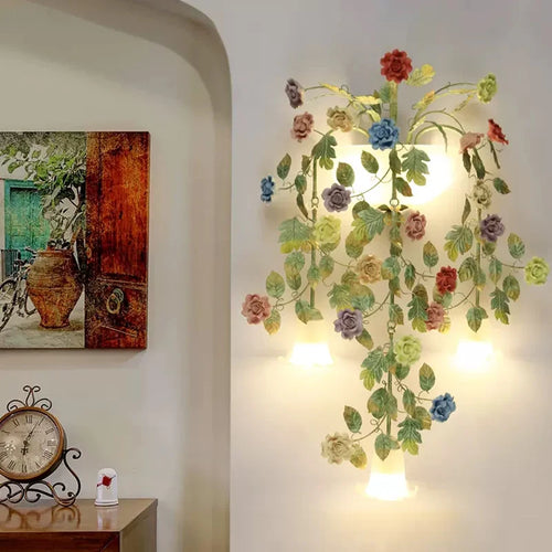Vintage wrought iron wall light with LED glass shade - vue 3 sur 8