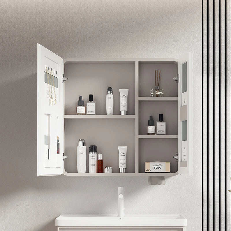 circular aluminum wardrobe with mirror, smart lighting and storage - vue 3 sur 32