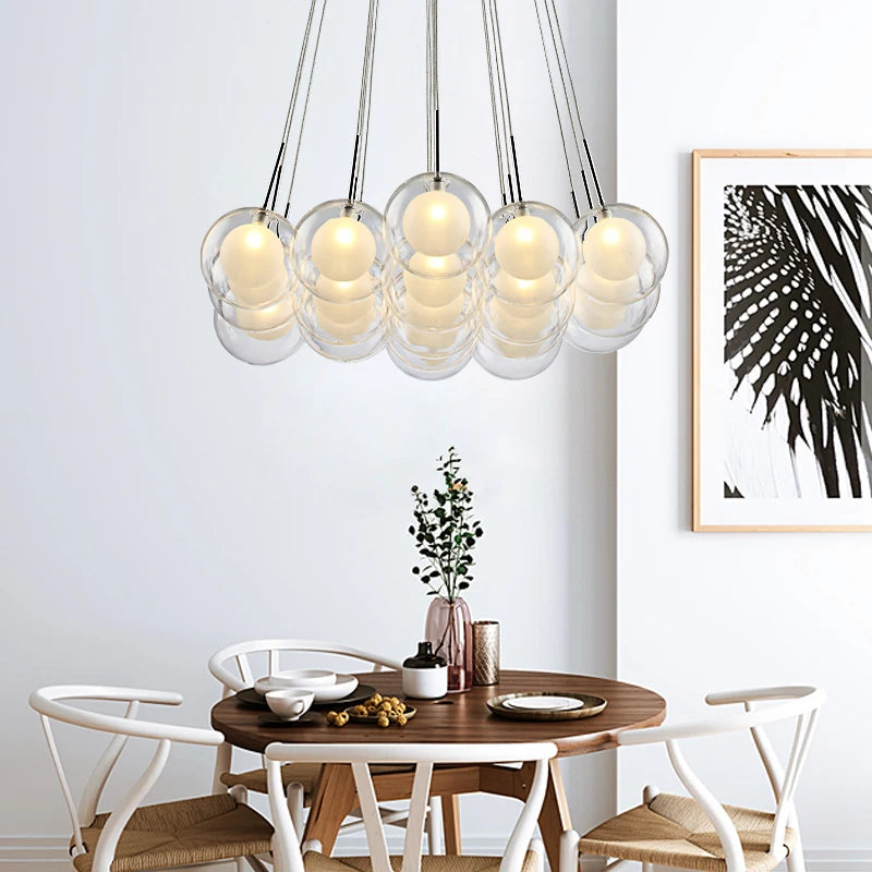 Modern LED glass ball-in-ball ceiling chandelier for living room, dining room, bedroom or restaurant - vue 4 sur 5