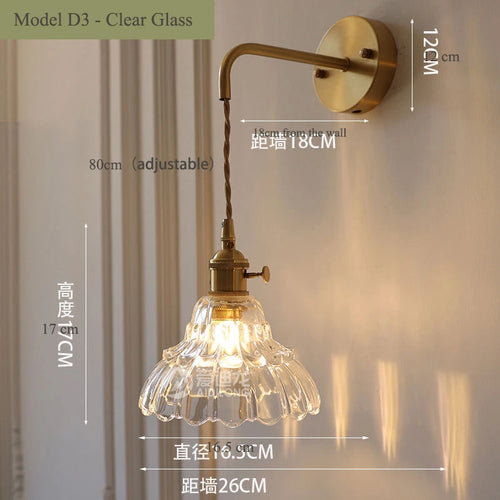 Vintage glass wall light with brass socket - vue 11 sur 21