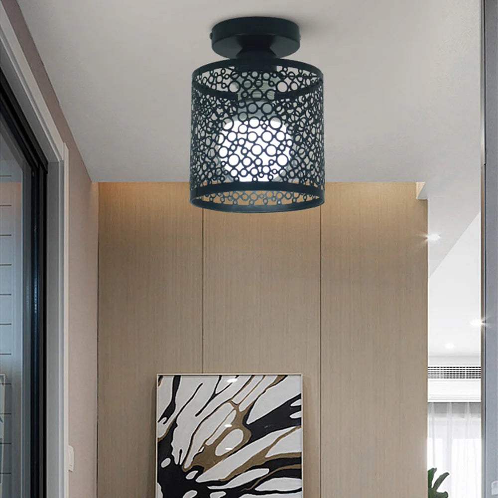 Modern iron pendant light with retro metal cage - vue 5 sur 7