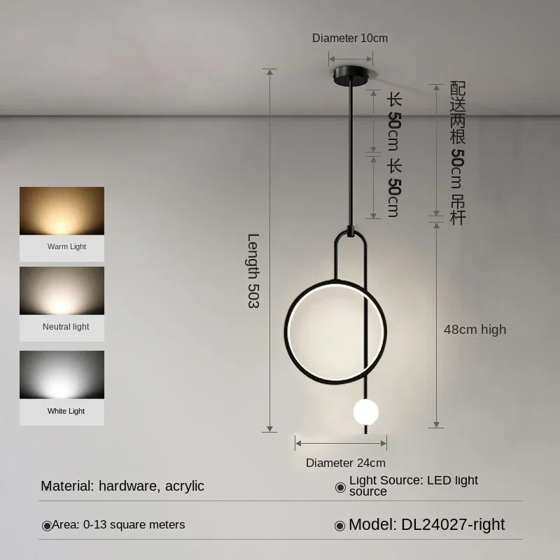 Modern pendant light with gold ring and minimalist Nordic lighting - vue 8 sur 12