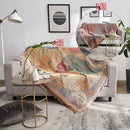 Knitted bohemian throw with world map motif for living room