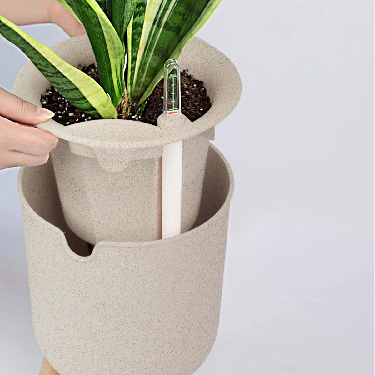 automatic flower pot with water level indicator and storage