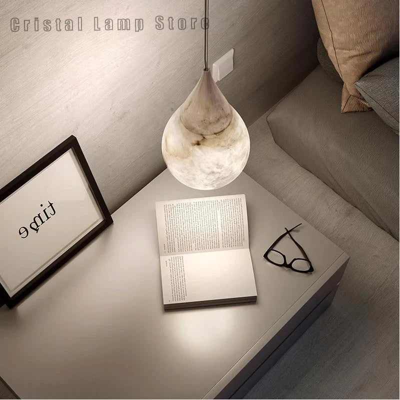 American postmodern design alabaster raindrop pendant light minimalist lighting for bedrooms and restaurants - vue 3 sur 8