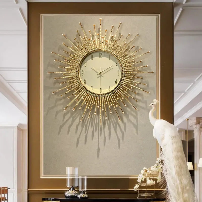 luxury sun shaped wall clock for modern decoration