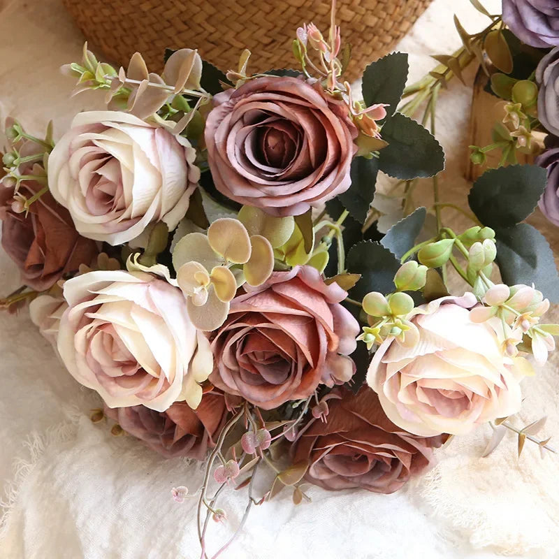 Artificial silk rose bouquet for home decoration - vue 3 sur 13