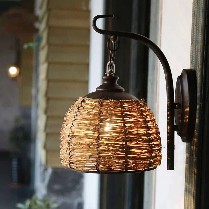 Vintage rattan wall light for interior decor