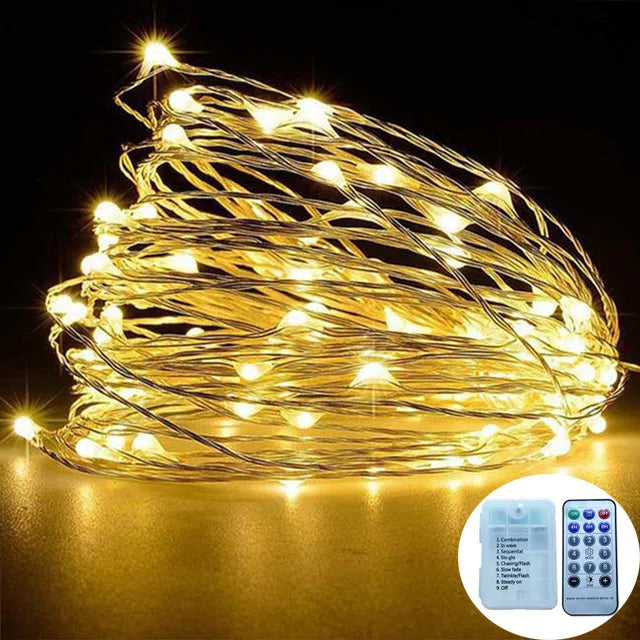 20m copper wire LED string lights with 8 modes and remote control for outdoor decoration