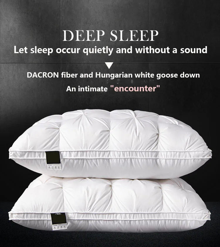 Five-star hotel down comfort pillow, 3D embossed pillow, neck support pillow, white goose down pillow core - vue 1 sur 7