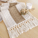Boho beige geometric table runner with tassels